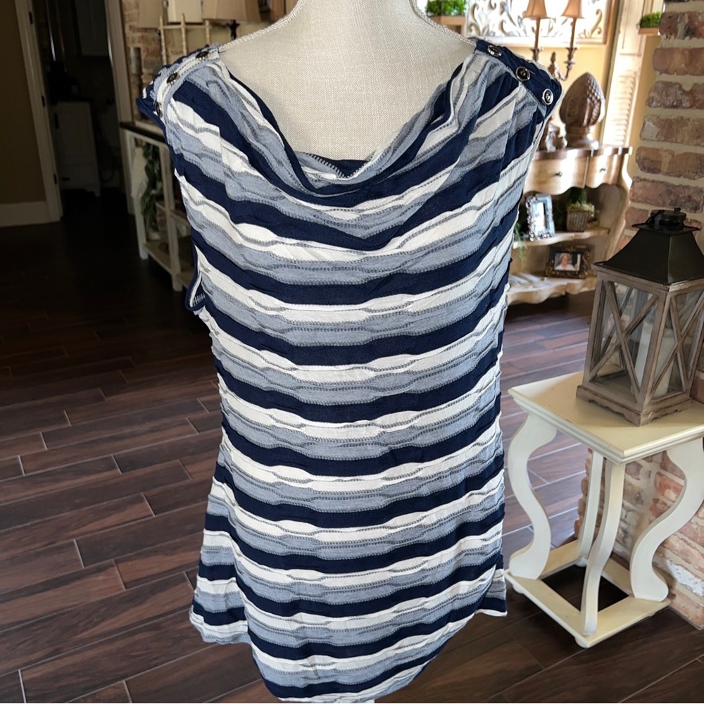 ND New Directions Flowy Navy And Ivory Sleeveless Stretch Tank Top Size XL